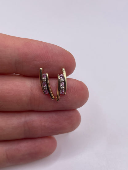 9ct gold pink sapphire and diamond earrings
