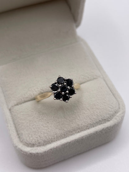 9ct gold black diamond cluster ring
