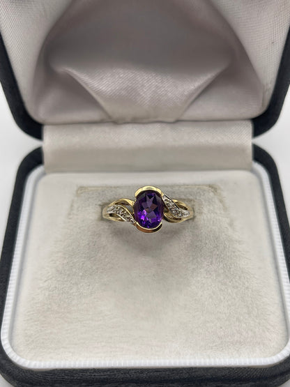 9ct gold amethyst and diamond ring