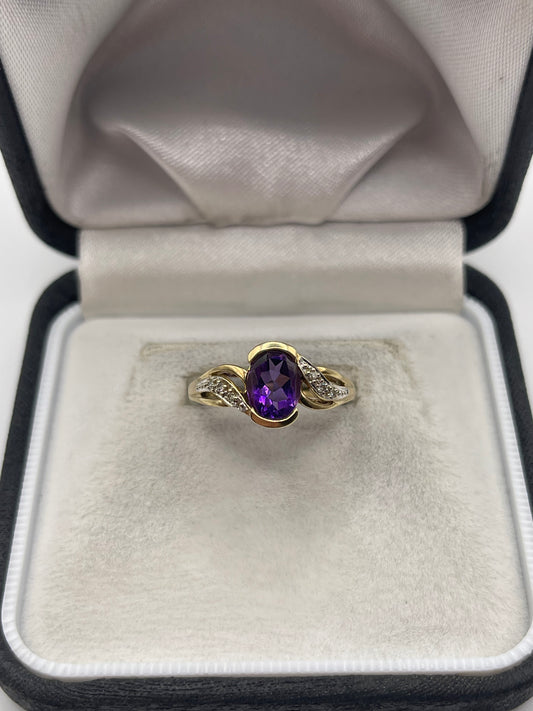 9ct gold amethyst and diamond ring