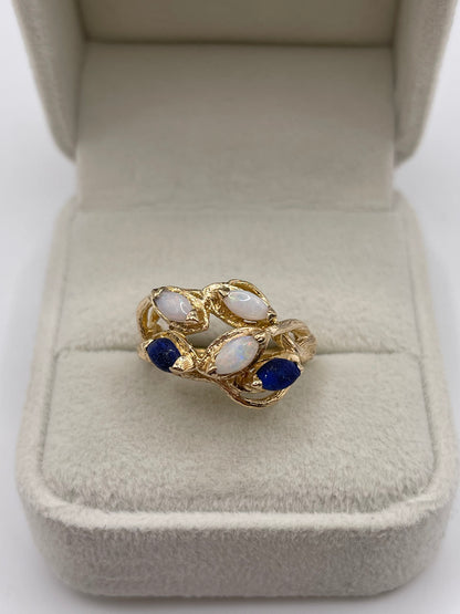 9ct gold opal and lapis lazuli ring