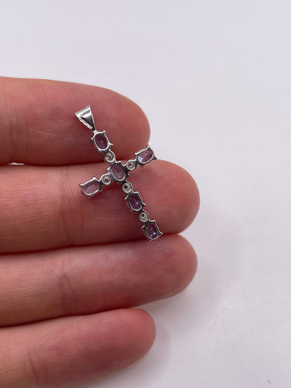 9ct white gold tanzanite and diamond cross pendant