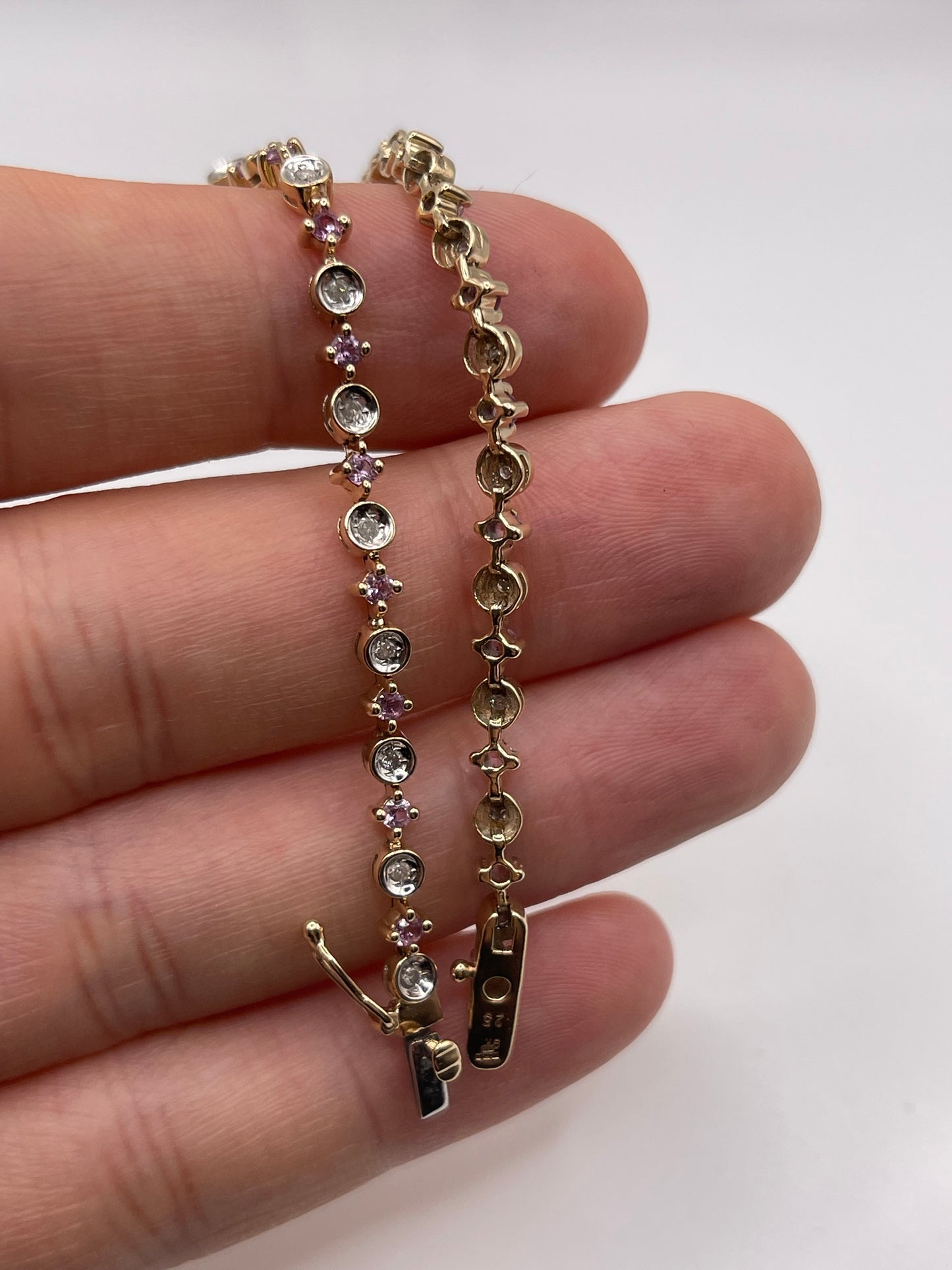 9ct gold pink sapphire and diamond bracelet