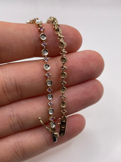 9ct gold pink sapphire and diamond bracelet