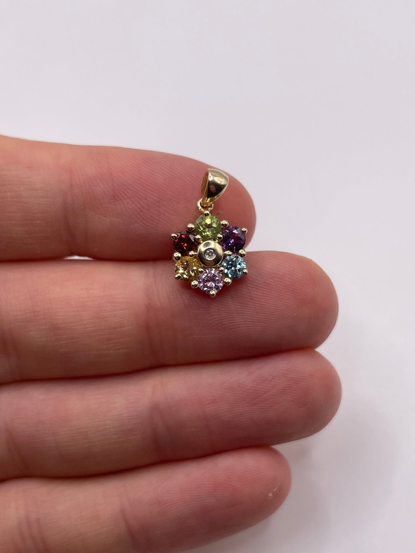 9ct gold multi gemstone and diamond pendant