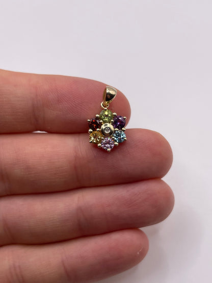9ct gold multi gemstone and diamond pendant
