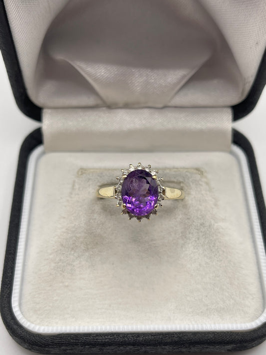 9ct gold amethyst and diamond ring