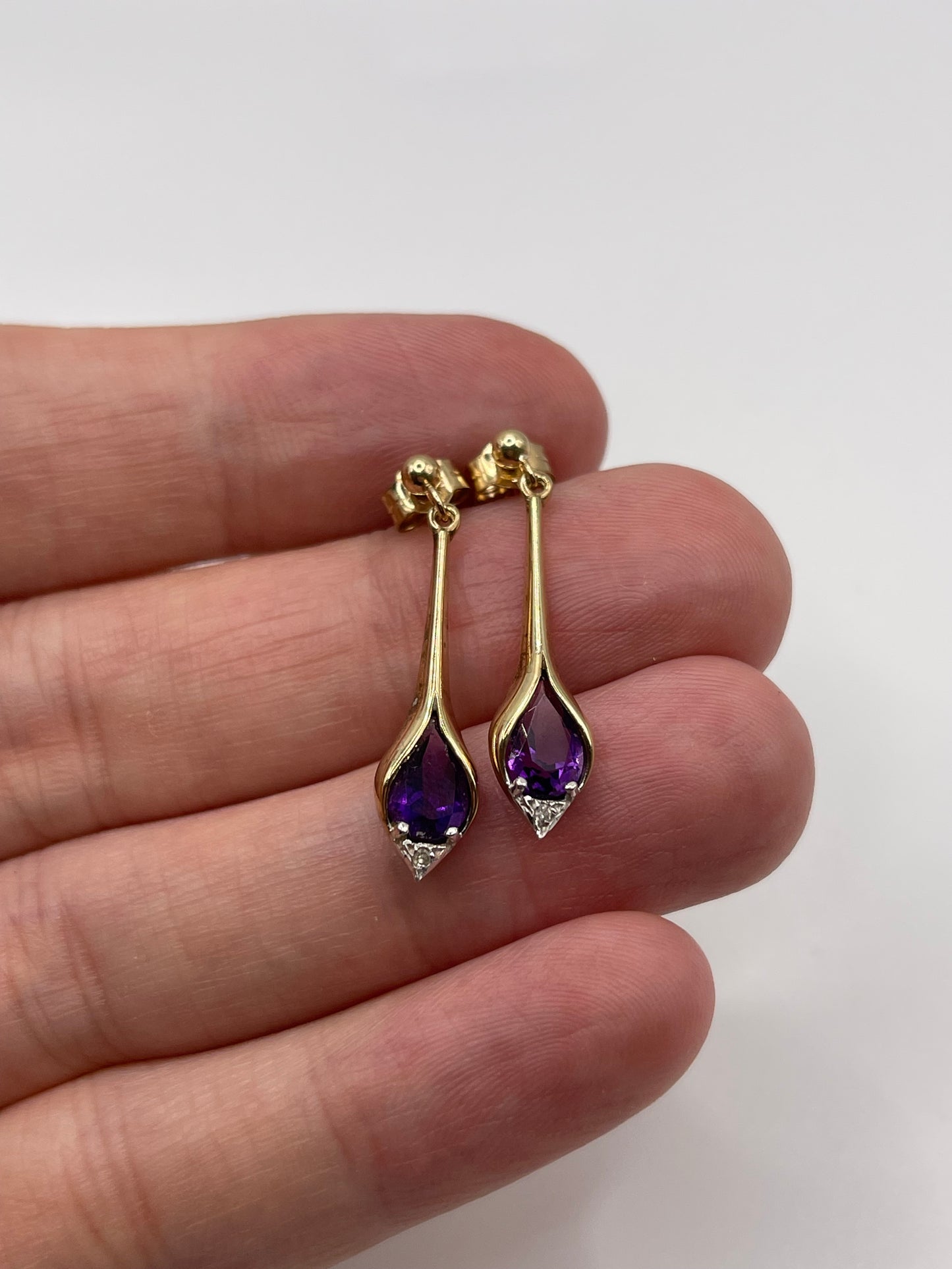 9ct gold amethyst and diamond earrings