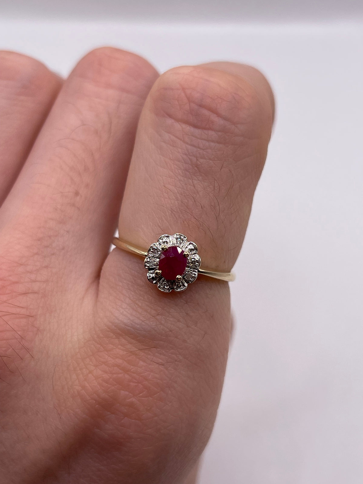 9ct gold ruby and diamond ring