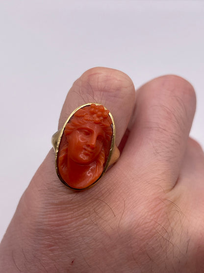 Antique Victorian carved coral goddess ring