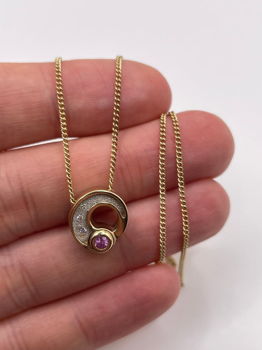 9ct gold pink sapphire and diamond necklace