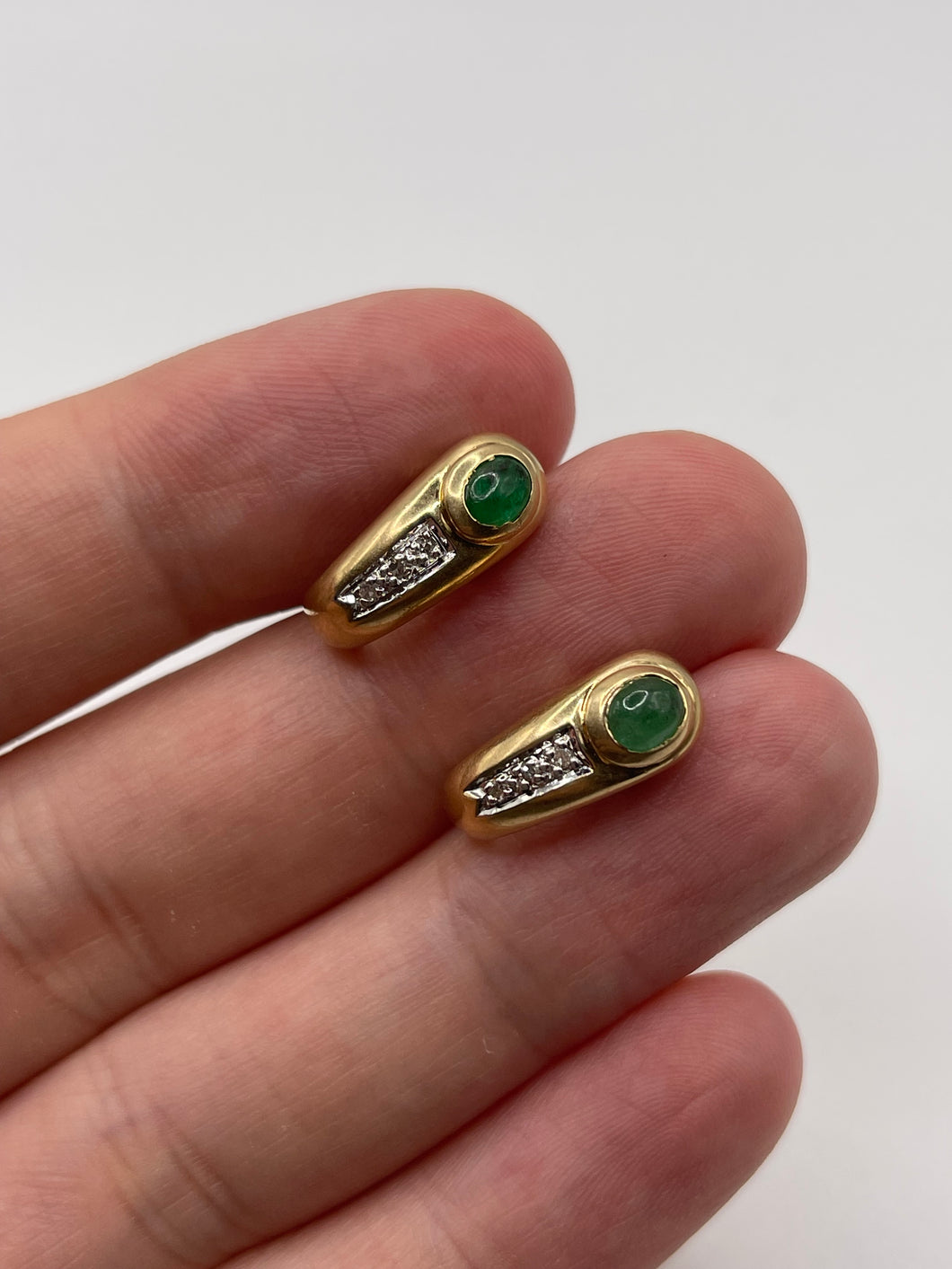 14ct gold cabochon emerald and diamond earrings