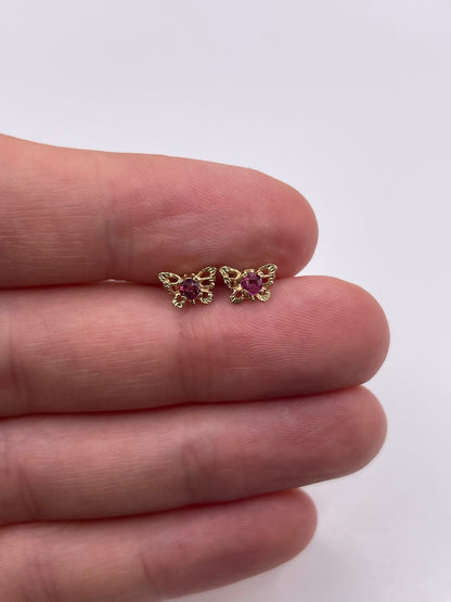 9ct gold ruby butterfly earrings
