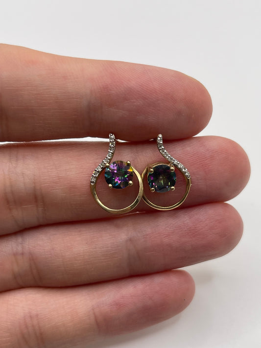 9ct gold mystic topaz and diamond earrings