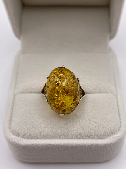 9ct gold amber ring