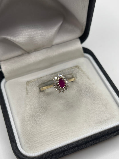 9ct gold ruby and diamond ring