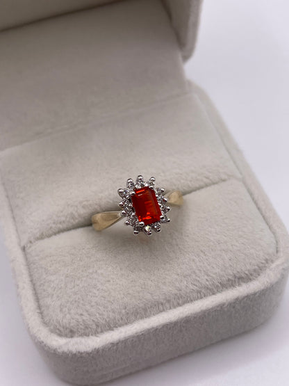9ct gold fire opal and diamond ring