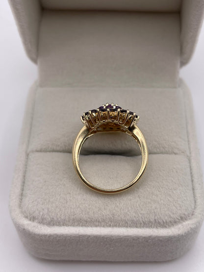 9ct gold amethyst, iolite and diamond ring