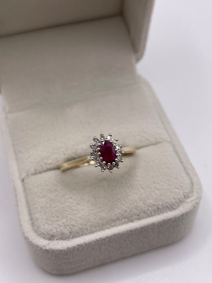 9ct gold ruby and diamond ring