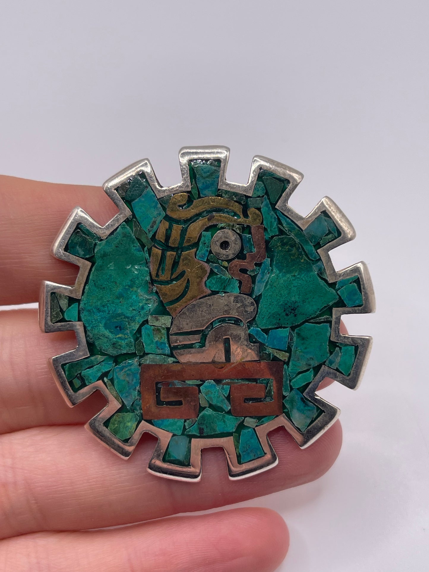 Silver Aztec brooch / pendant