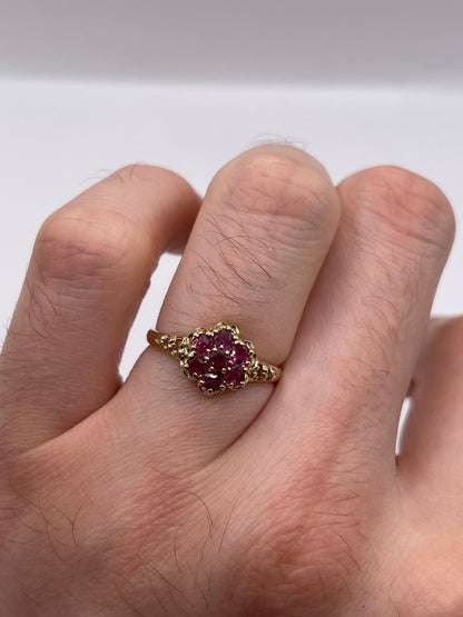 9ct gold ruby cluster ring