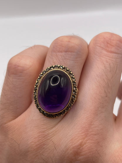 9ct gold cabochon amethyst and diamond ring