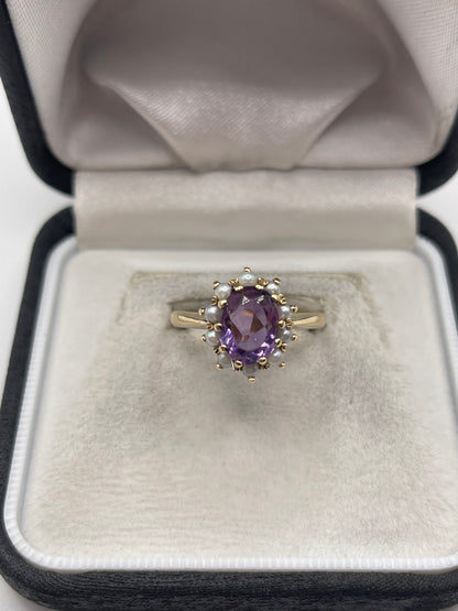 9ct gold amethyst and pearl ring