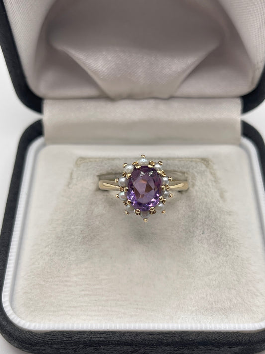9ct gold amethyst and pearl ring