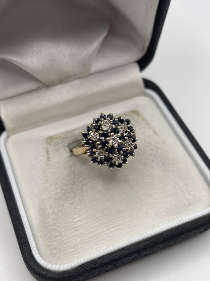 9ct gold sapphire and diamond cluster ring