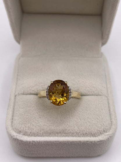 9ct gold citrine and diamond ring