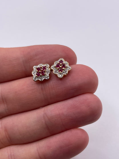 9ct gold ruby and diamond earrings