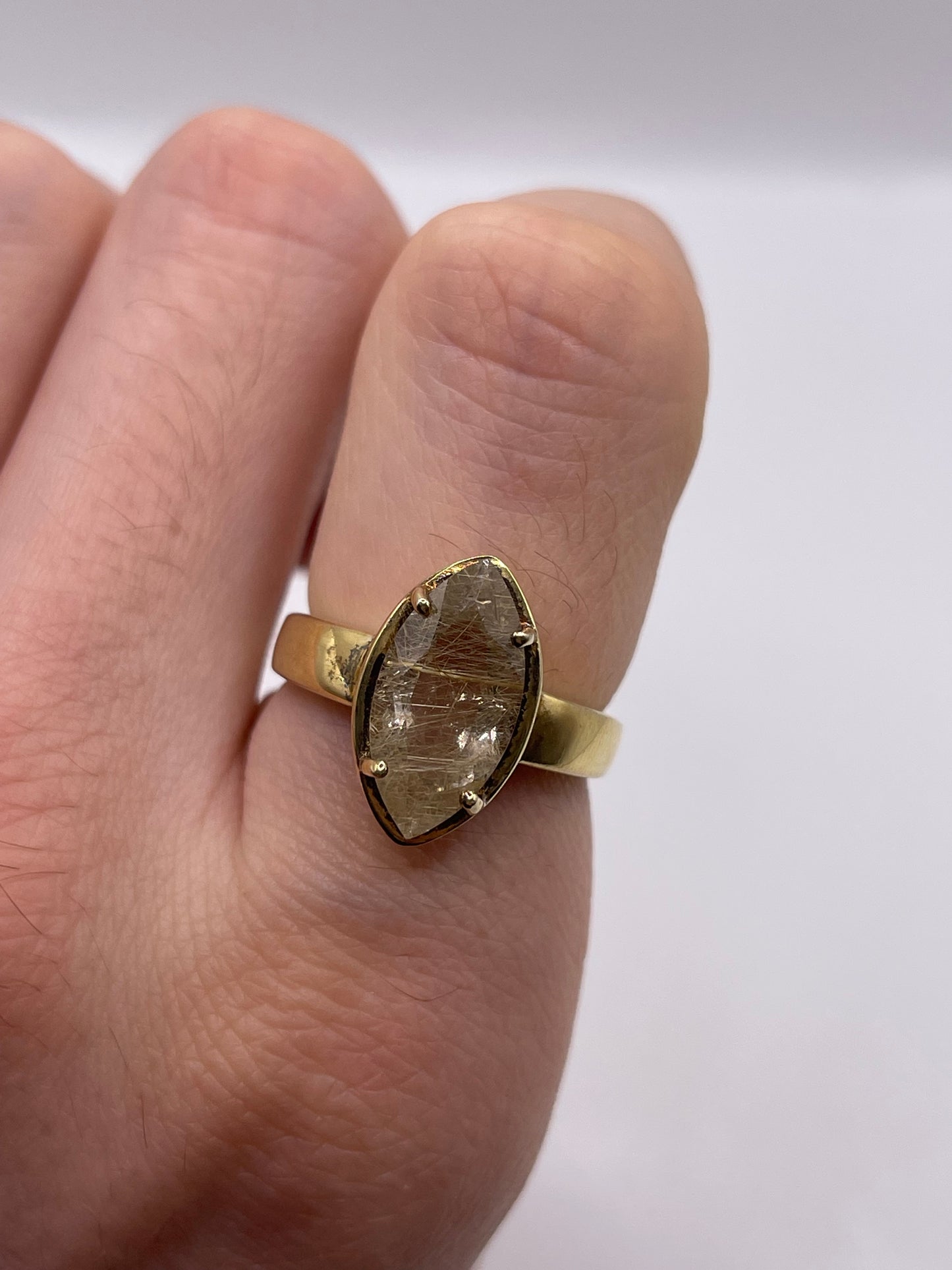 Silver rutile quartz ring