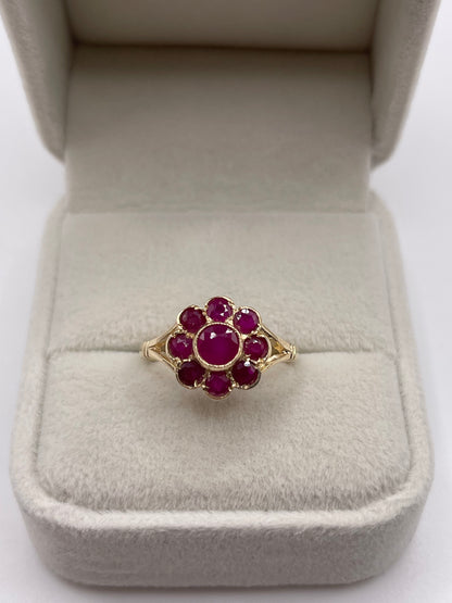9ct gold ruby cluster ring