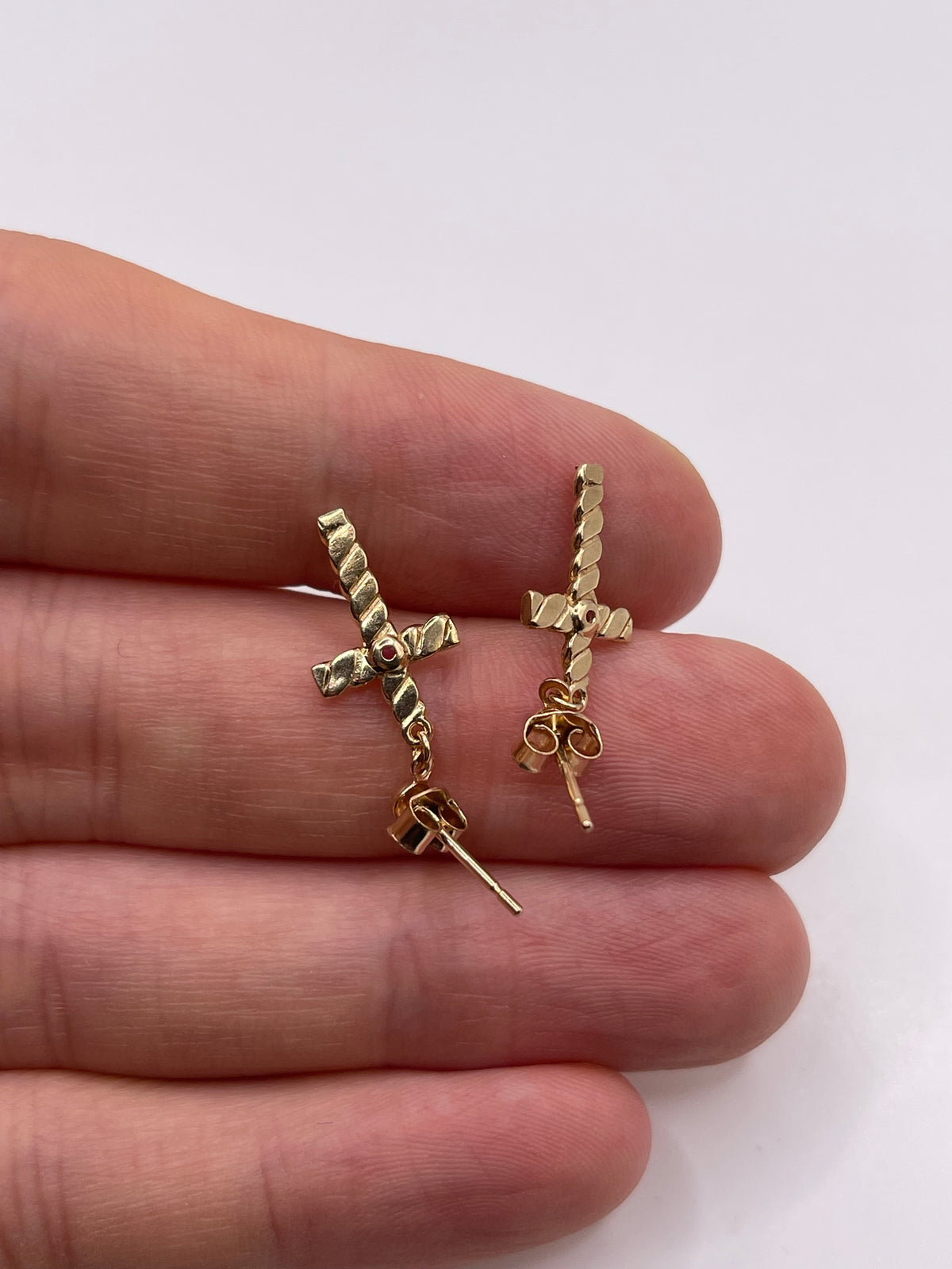 9ct gold ruby cross earrings