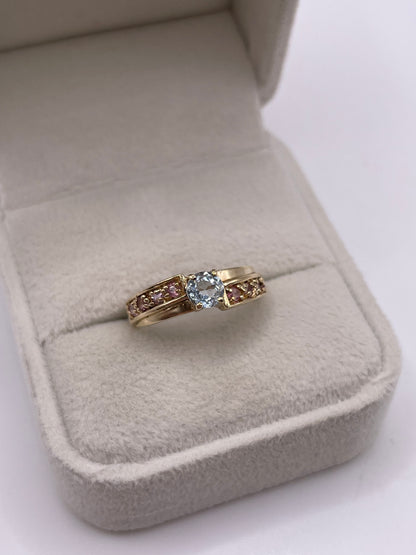 9ct gold aquamarine and pink sapphire ring