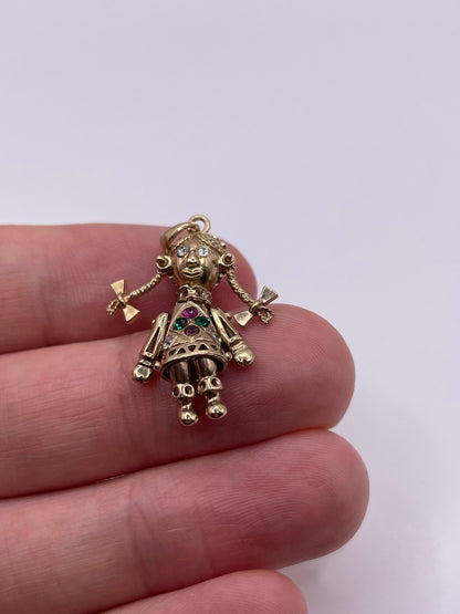 9ct gold articulated doll pendant