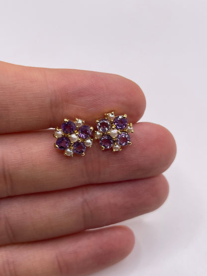 9ct gold amethyst and pearl earrings