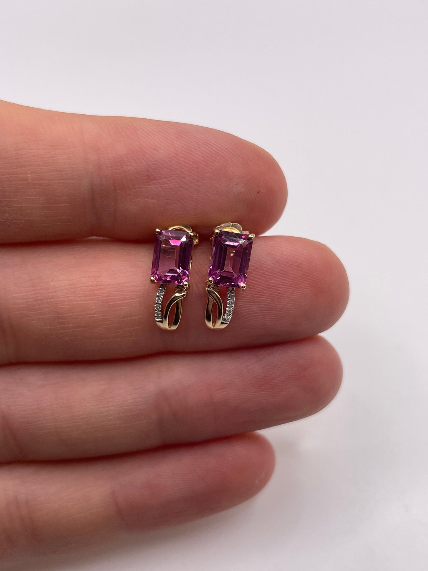9ct gold pink topaz and diamond earrings