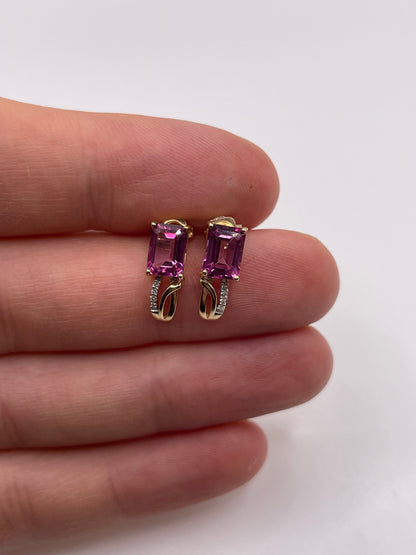 9ct gold pink topaz and diamond earrings