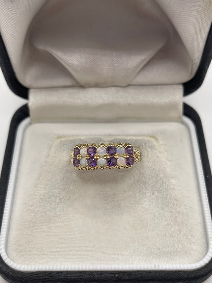 9ct gold opal and amethyst ring