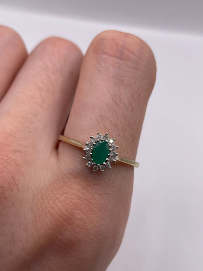 9ct gold emerald and diamond ring