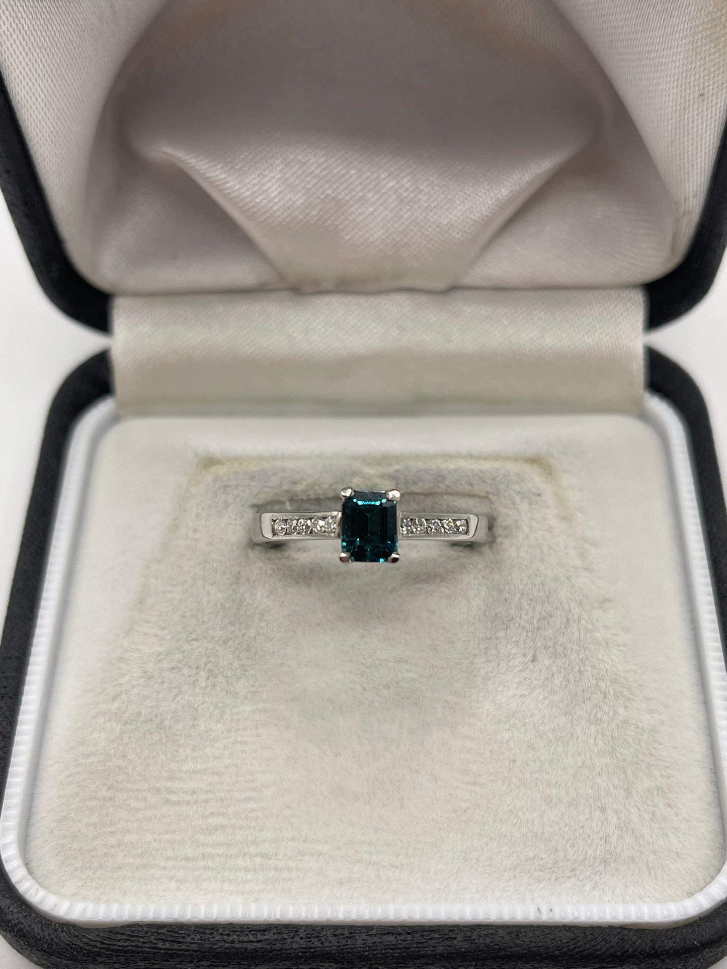 Palladium tourmaline and diamond ring