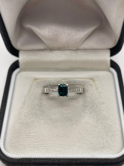 Palladium tourmaline and diamond ring