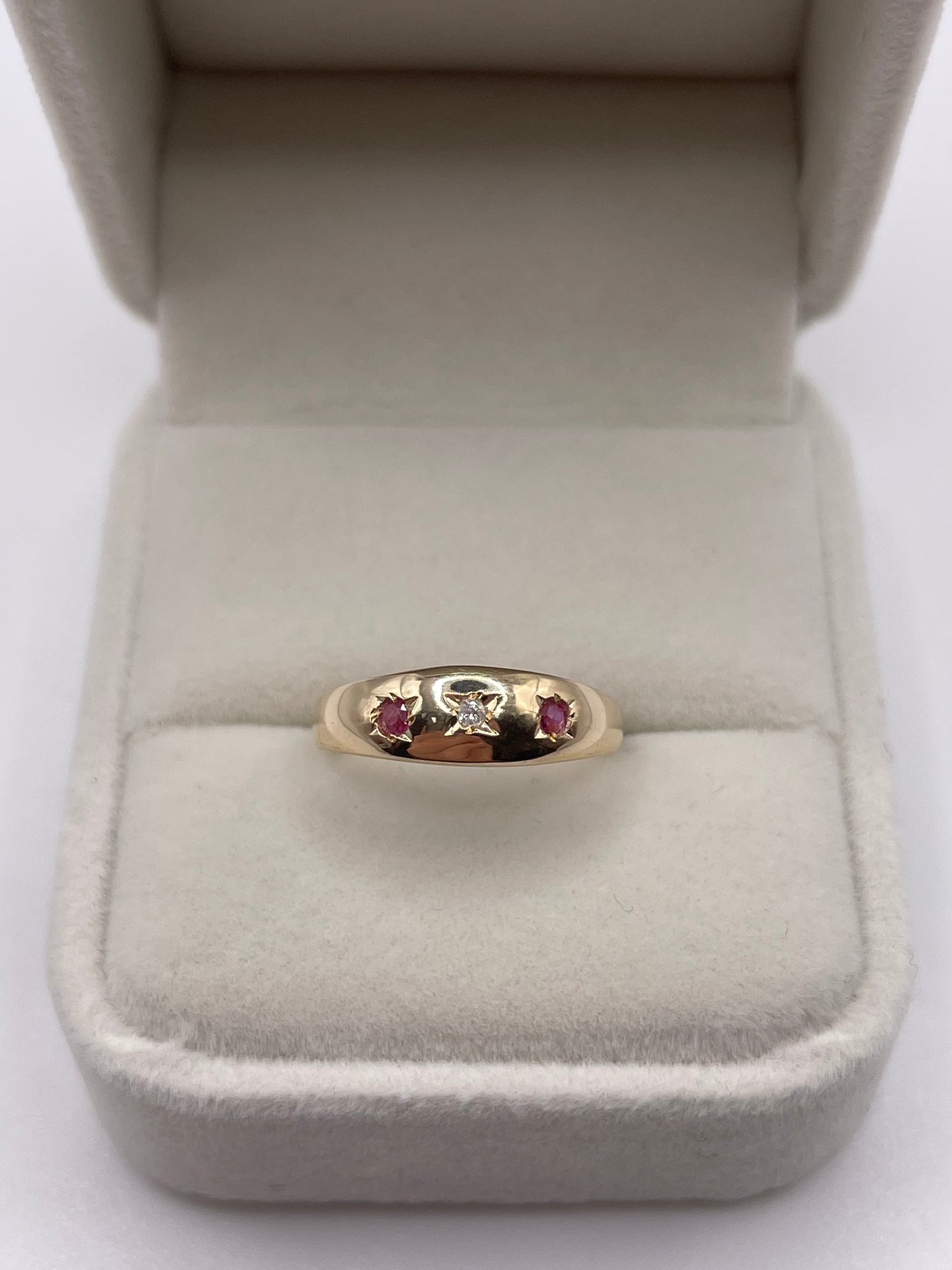 9ct gold ruby and diamond gypsy ring