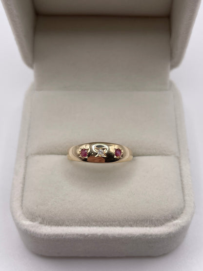 9ct gold ruby and diamond gypsy ring