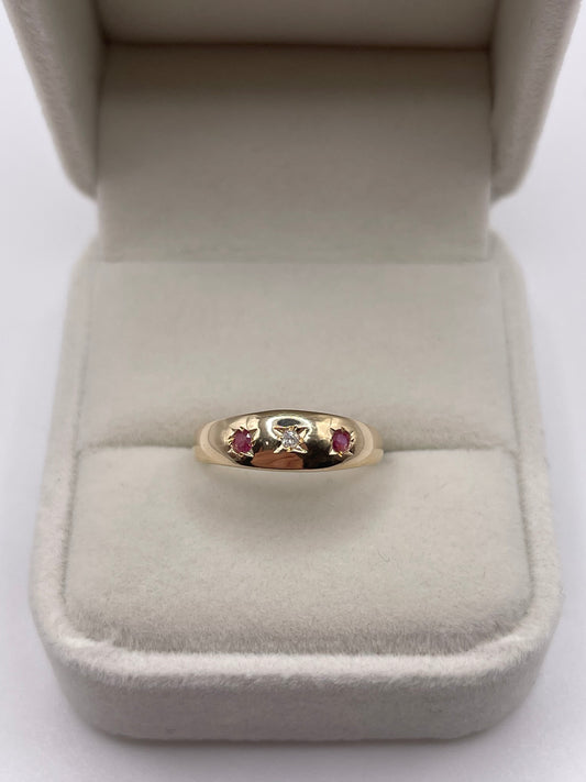 9ct gold ruby and diamond gypsy ring