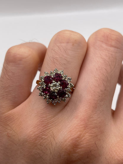 18ct gold ruby and diamond cluster ring