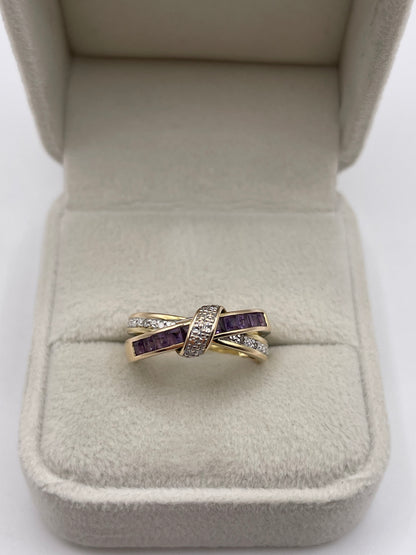 9ct gold amethyst and diamond ring