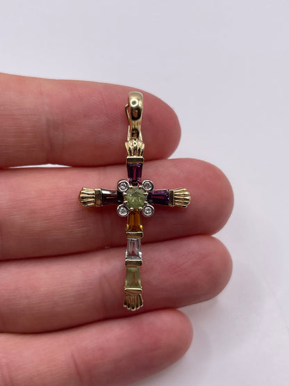 9ct gold multi gemstone and diamond pendant
