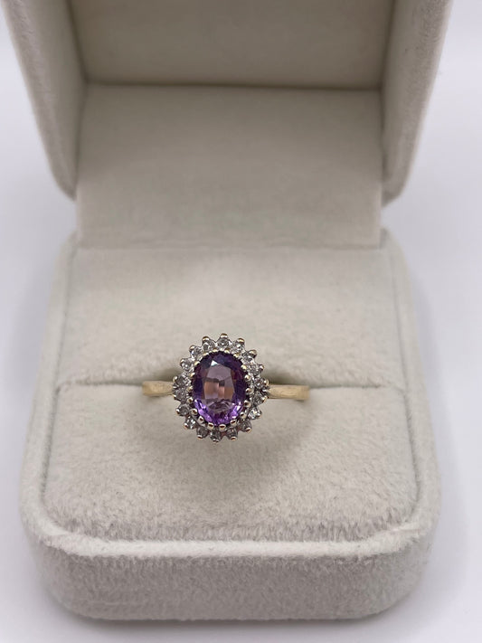 9ct gold amethyst and diamond ring